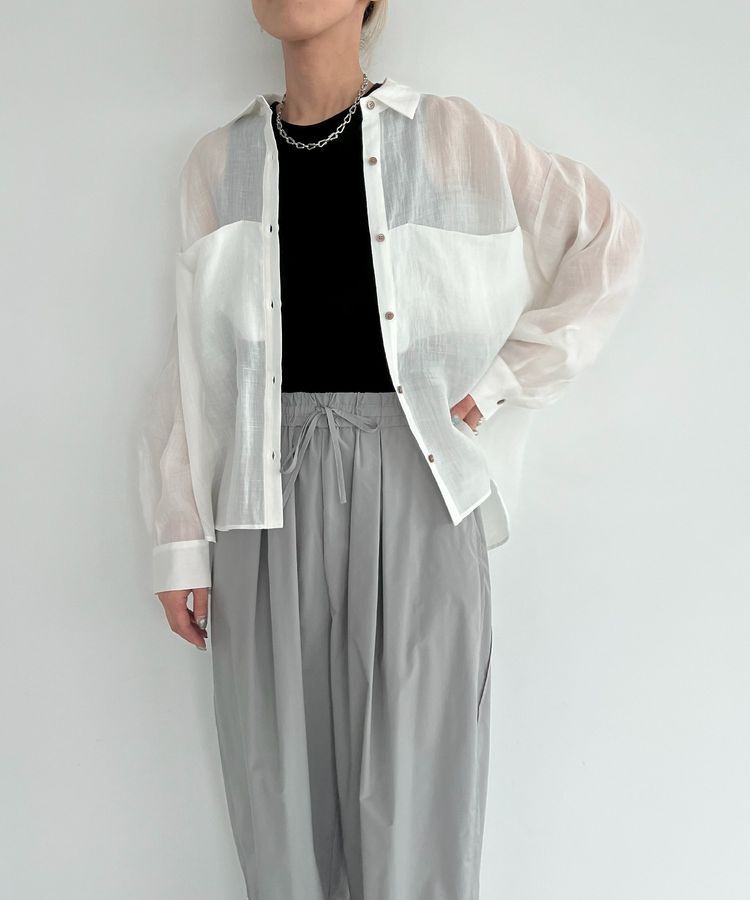 GARAGE OF GOOD CLOTHING「リネン切り替えポケットショート丈シャツ」|シャツ・ブラウス|Off White