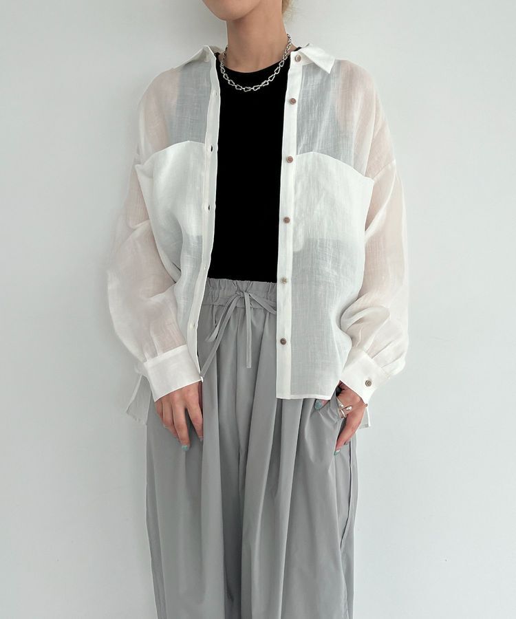 GARAGE OF GOOD CLOTHING「リネン切り替えポケットショート丈シャツ」|シャツ・ブラウス|