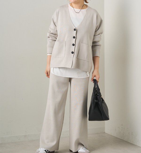  「【3点セット】ワッフルスクエアタンク＆Vネックカーデ+ワイドパンツセットアップ」|カーディガン|