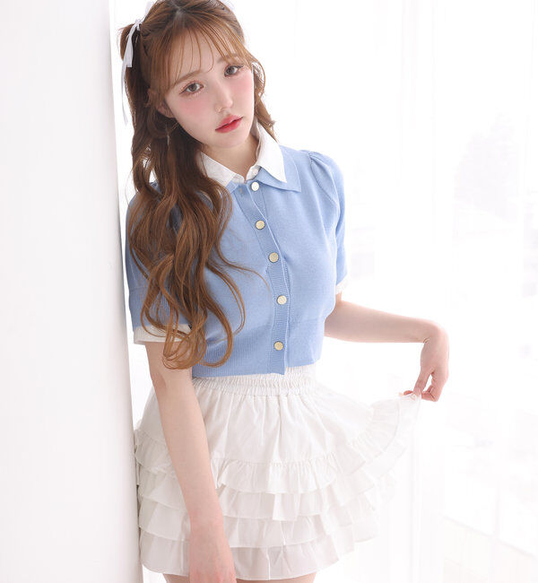  「今期トレンド/重ね襟半袖ニット」|ニット・セーター|