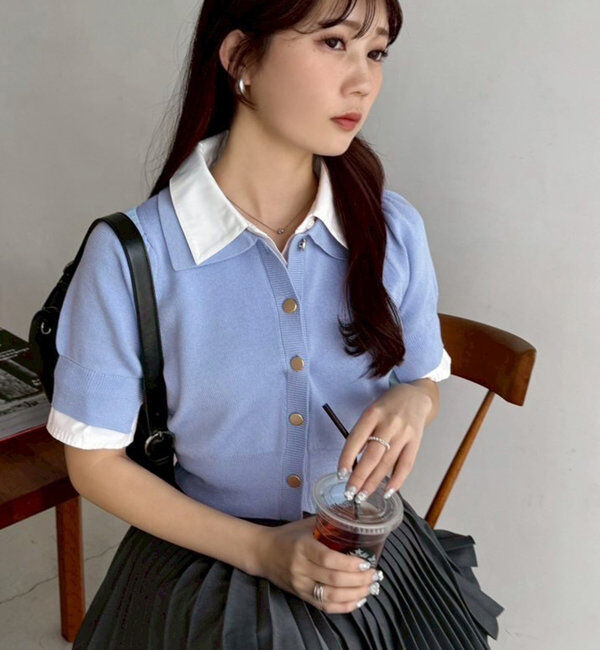  「今期トレンド/重ね襟半袖ニット」|ニット・セーター|