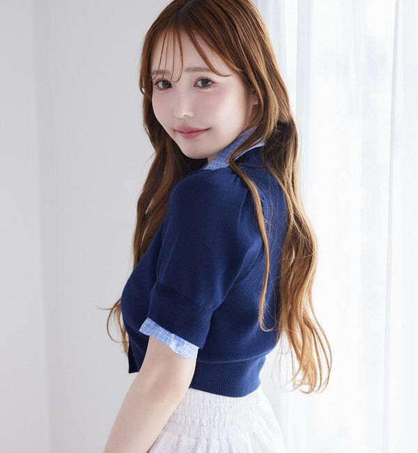  「今期トレンド/重ね襟半袖ニット」|ニット・セーター|