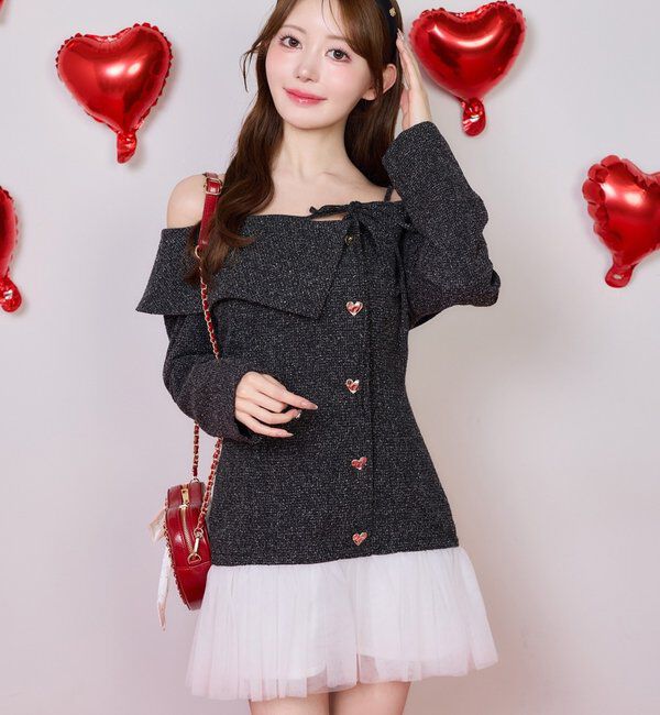  「【Heart collection】ハートボタン切替ミニワンピース」|ワンピース|ブラック