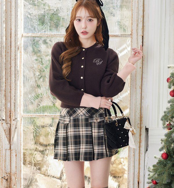  「金ボタンボックスプリーツミニスカート」|スカート|