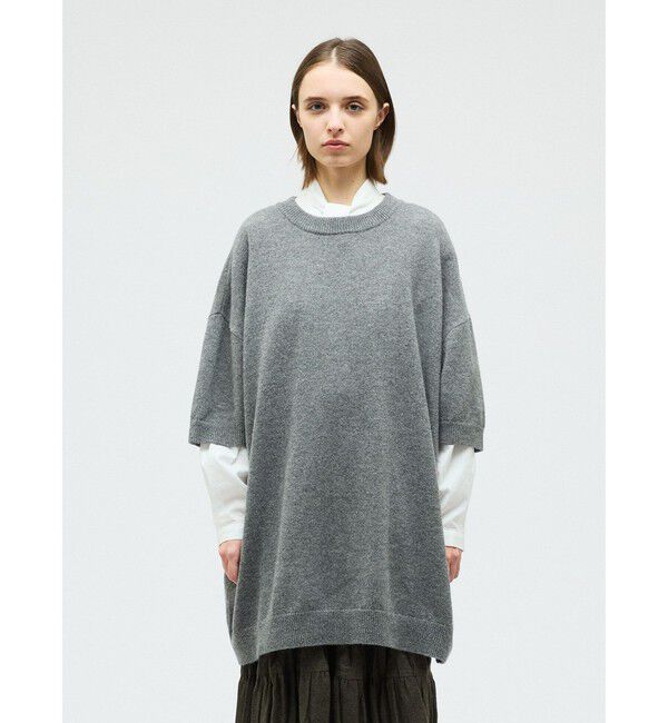 mizuiro ind「mizuiro ind クルーネックワイドチュニック」|ニット・セーター|グレー