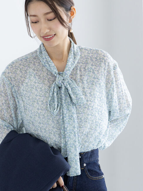 Te chichi「パターンアソートシフォンボウタイブラウス」|シャツ・ブラウス|ブルー