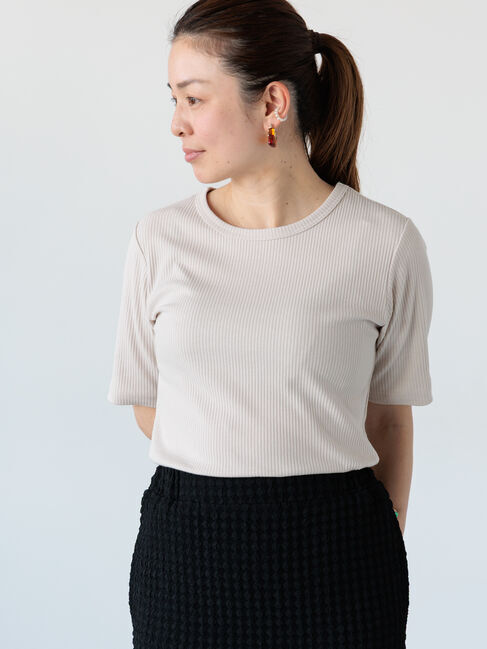 Lugnoncure「【抗菌防臭】クルーネックリブTシャツ」|Tシャツ・カットソー|ベージュ