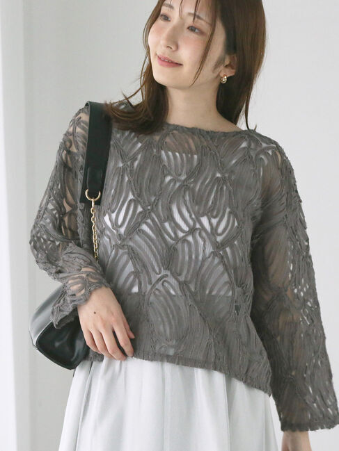 Te chichi TERRASSE「前後2WAYチュールジャカードブラウス」|シャツ・ブラウス|チャコールグレー
