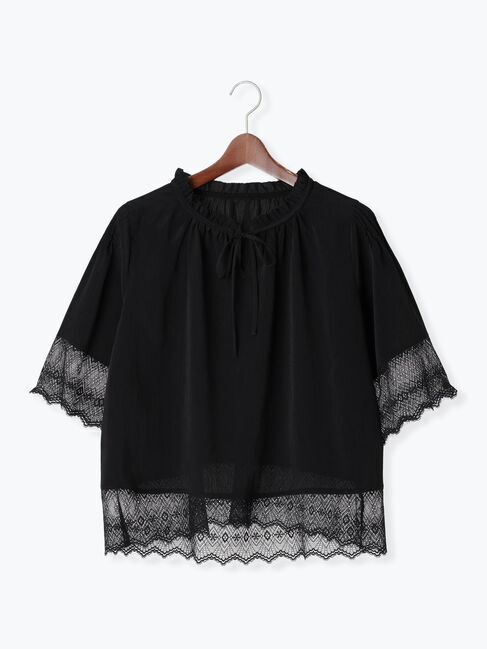 Te chichi TERRASSE「前後2WAY楊柳レース切替ブラウス」|シャツ・ブラウス|ブラック