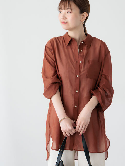 Lugnoncure「金釦レギュラーカラーシアーシャツ」|シャツ・ブラウス|ブラウン