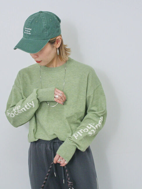 Samansa Mos2 blue「◎袖ロゴニットプルオーバー」|ニット・セーター|