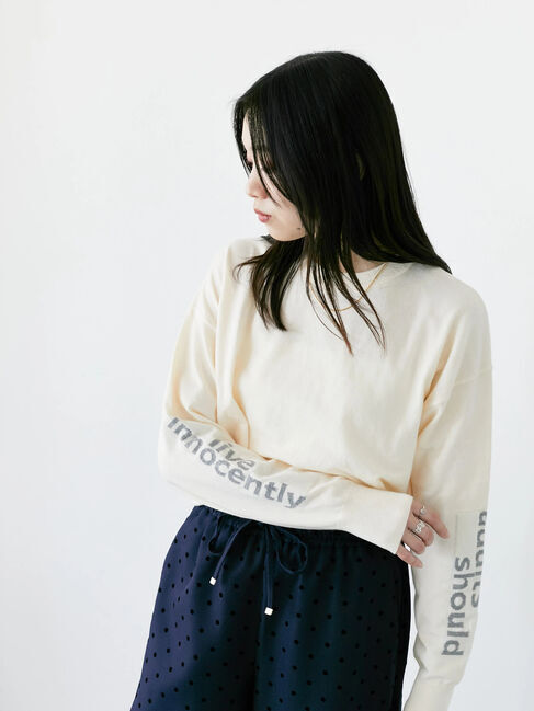 Samansa Mos2 blue「◎袖ロゴニットプルオーバー」|ニット・セーター|