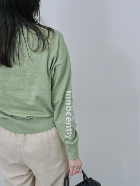 Samansa Mos2 blue「◎袖ロゴニットプルオーバー」|ニット・セーター|