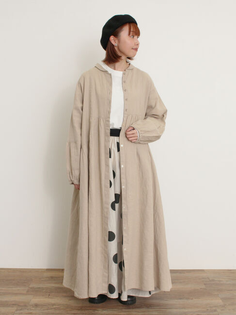 Samansa Mos2「【Cross&times;Linen】ショールカラーワンピース ≪S/Mサイズ≫」|ワンピース|ベージュ