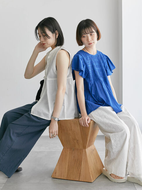 Samansa Mos2 blue「【Made in India】シャーリングブラウス」|シャツ・ブラウス|