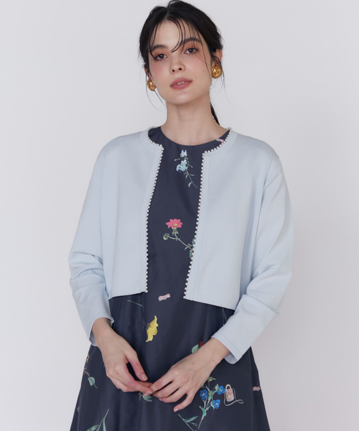 Maglie le cassetto「《大きいサイズ》パールカーディガン《M Maglie le cassetto》」|ニット・セーター|サックス3