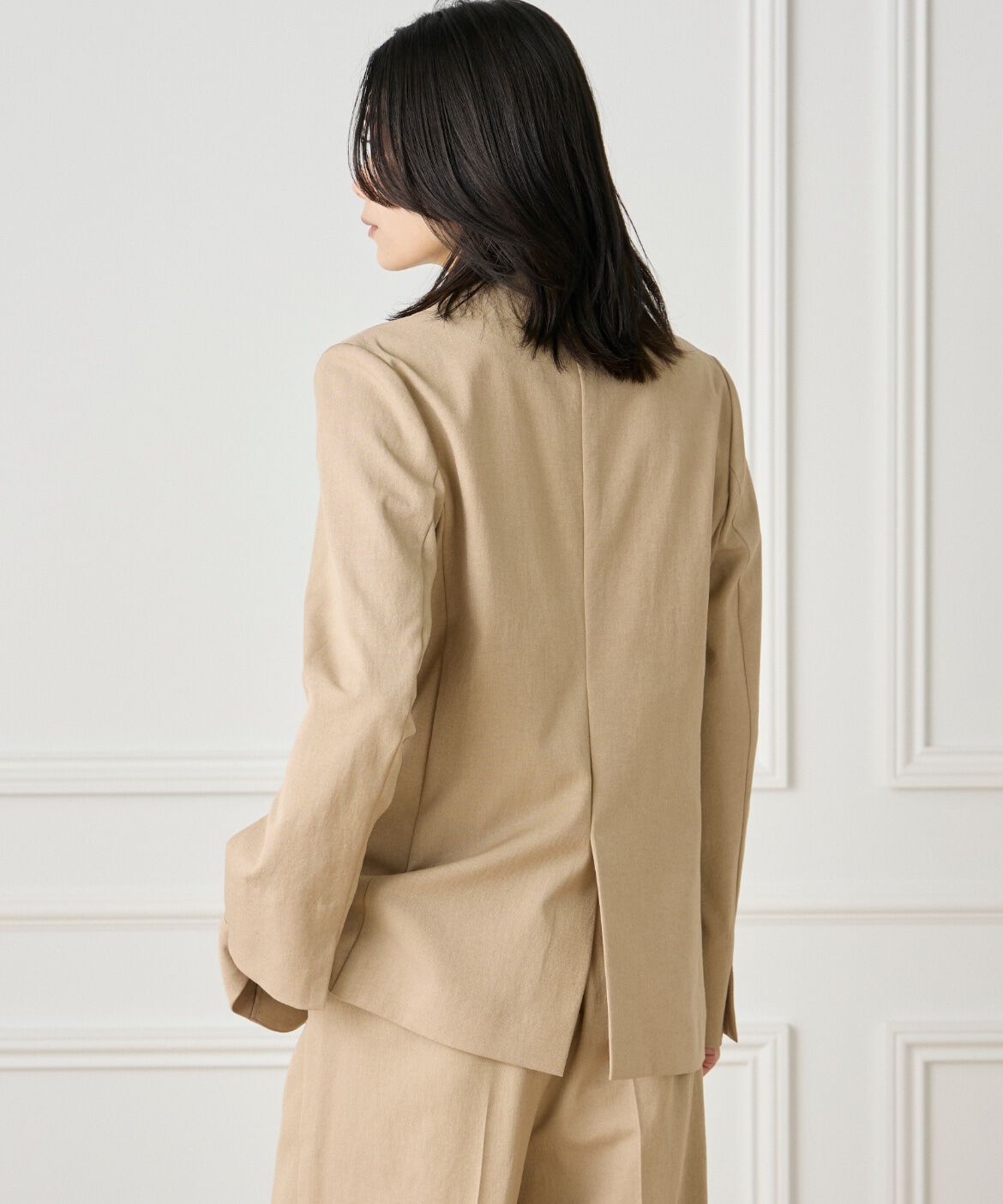 INED「綿麻ノーカラージャケット」|ノーカラージャケット|