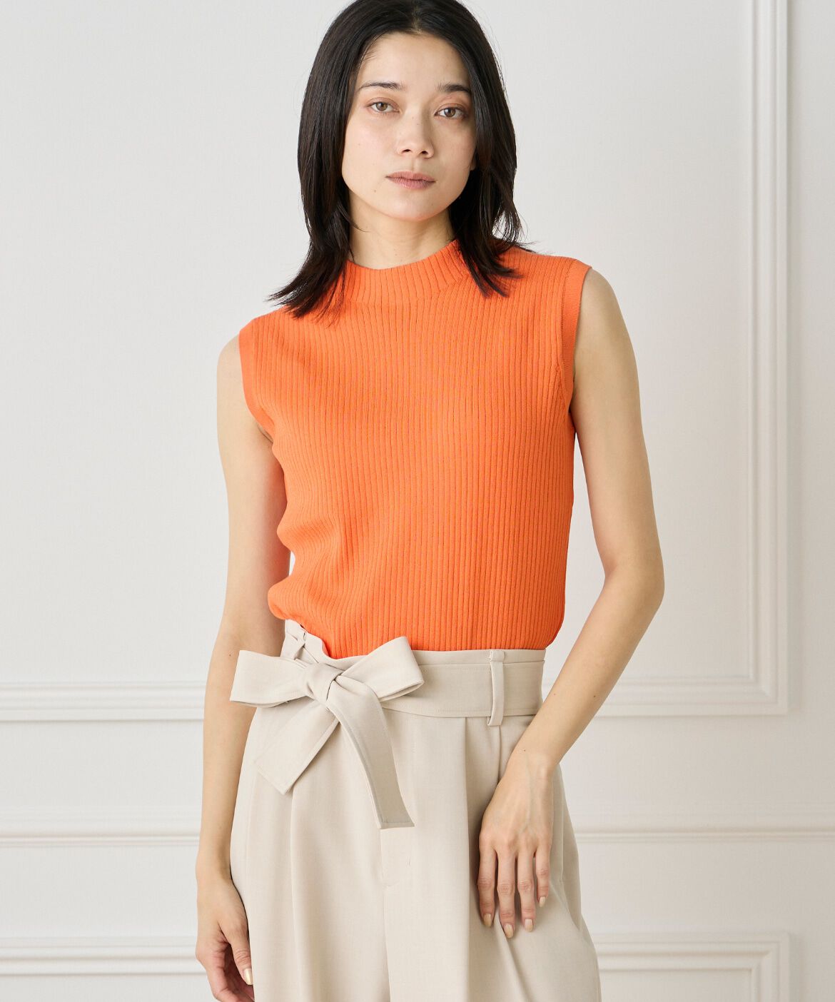 INED「《大きいサイズ》ノースリーブワイドリブニット」|ニット・セーター|オレンジ1