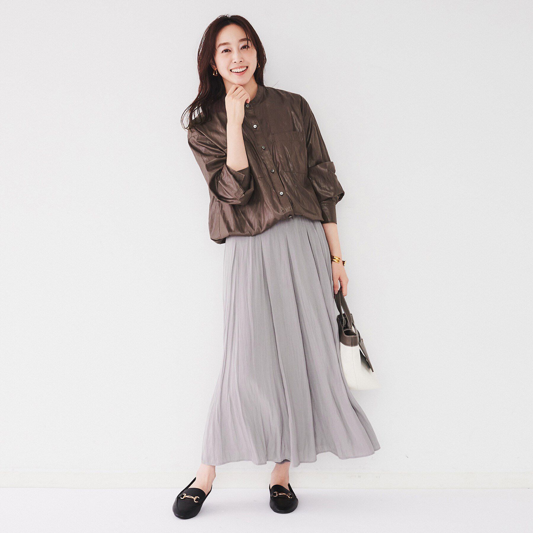 UNTITLED「【ウエストゴム/洗える】パウダークロス ロングスカート」|スカート|