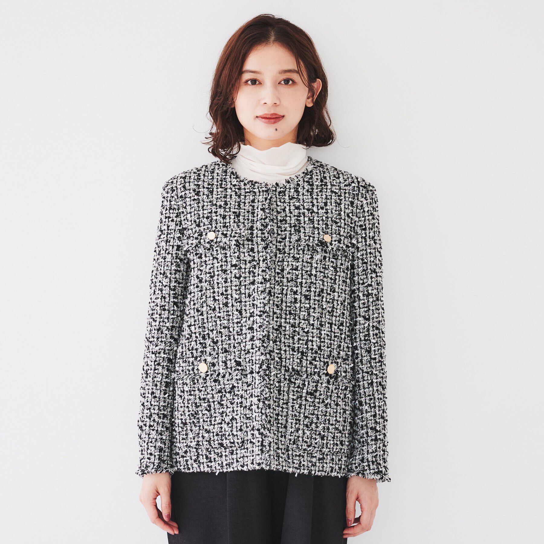 UNTITLED「【きれいめカジュアル/通勤/入卒】ファンシーツイード ジャケット」|ノーカラージャケット|