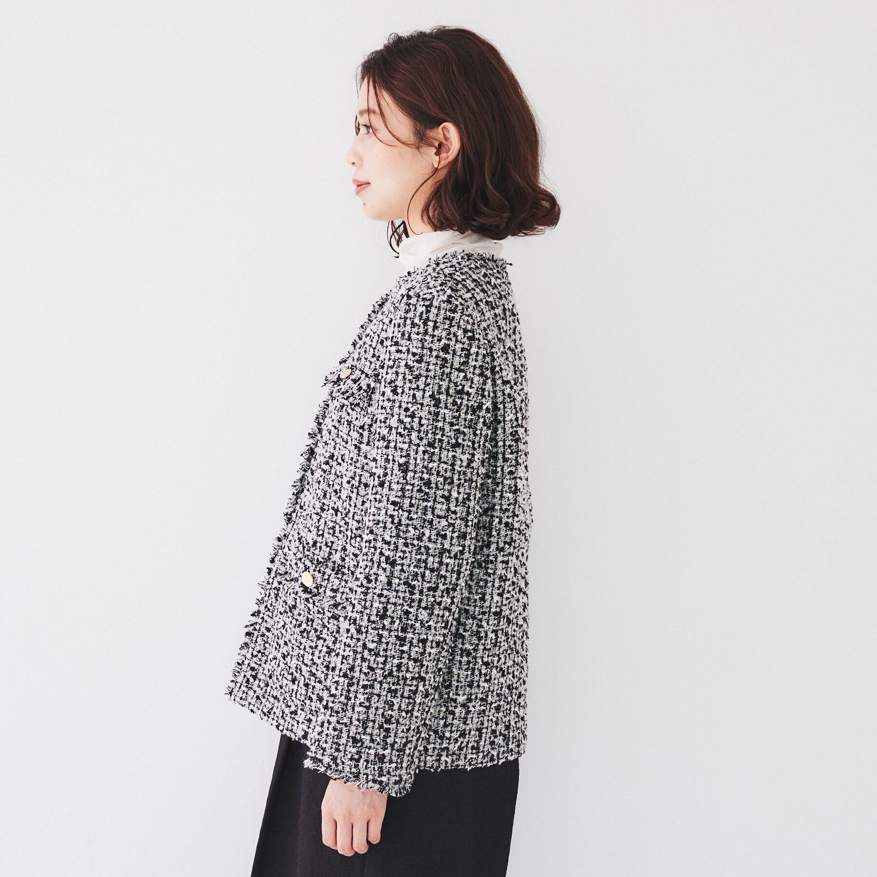 UNTITLED「【きれいめカジュアル/通勤/入卒】ファンシーツイード ジャケット」|ノーカラージャケット|