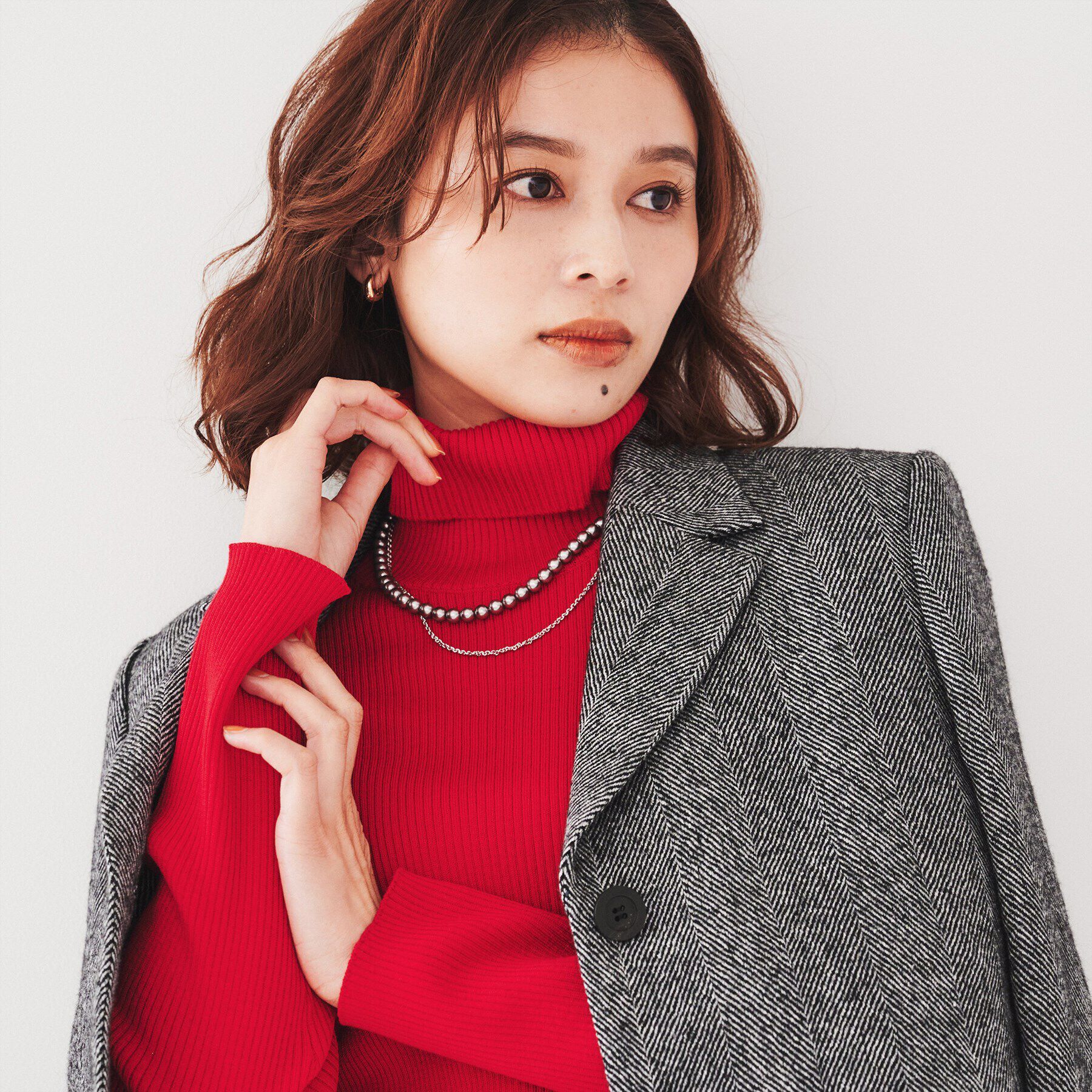 UNTITLED「ウール リブタートルネックプルオーバーニット」|ニット・セーター|レッド(063)