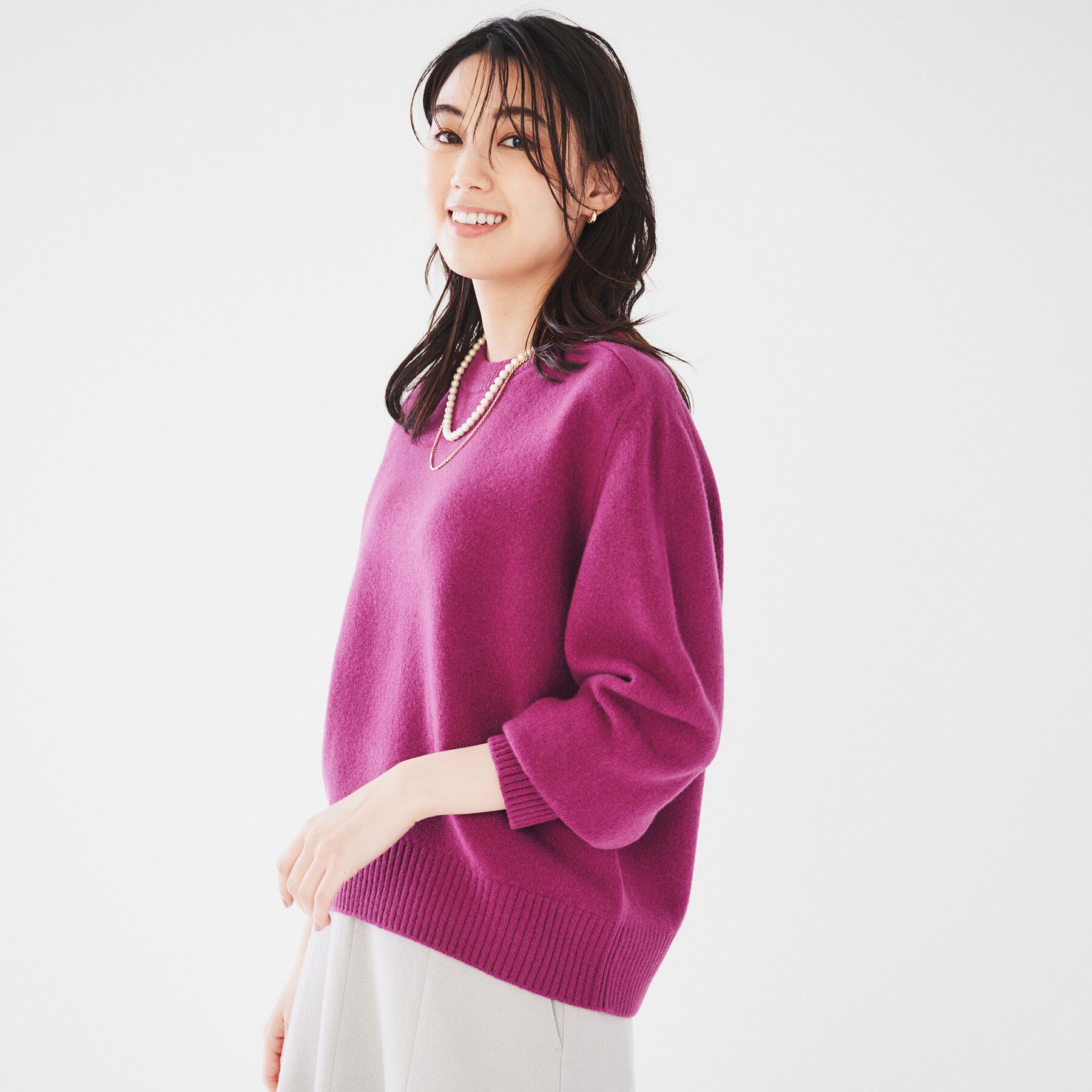 UNTITLED「ラムウールカシミヤ パフスリーブプルオーバーニット」|ニット・セーター|