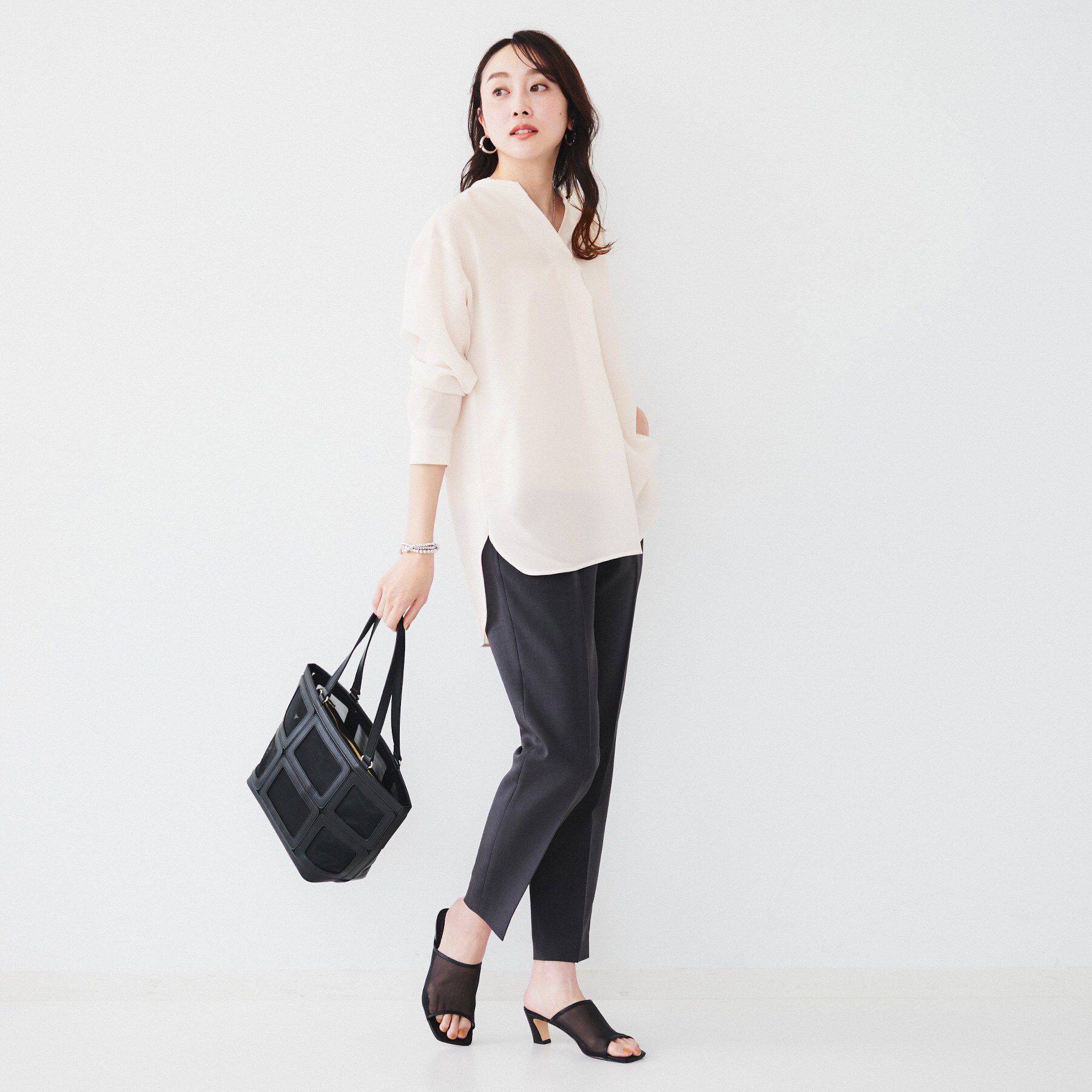 UNTITLED「【体型カバー/オンオフ使える】梳毛調ボイルシャツ」|シャツ・ブラウス|