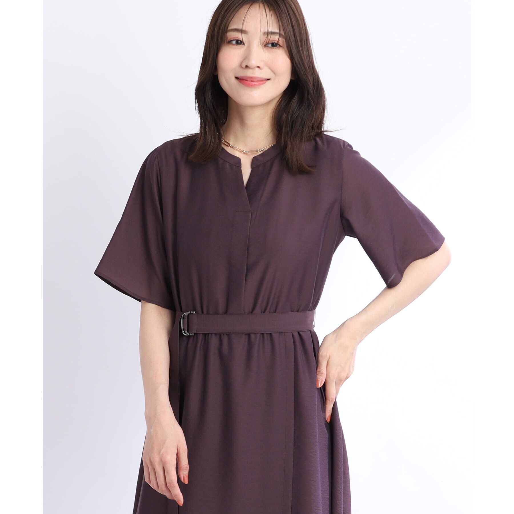 Reflect「【SALE／洗える／サッシュベルト付き】ラップ風デザインワンピース」|ワンピース|