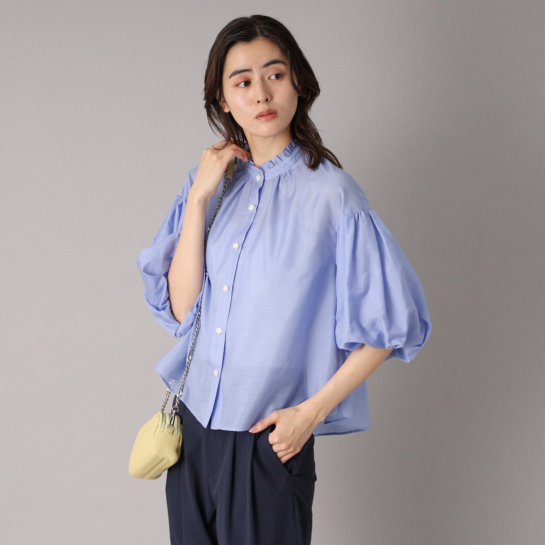 DRESSTERIOR「【洗える】スタンドフリルボリュームスリーブブラウス」|シャツ・ブラウス|