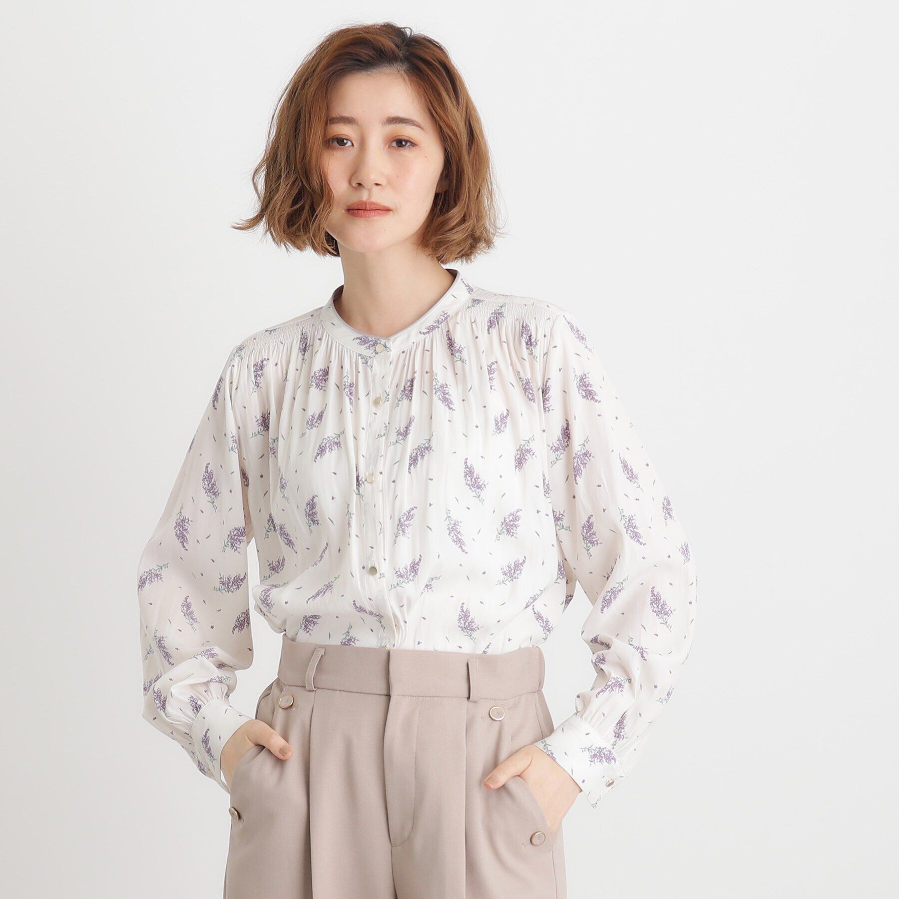 grove「＜ご自宅で洗える＞ヴィンテージサテン9分袖ブラウス」|シャツ・ブラウス|