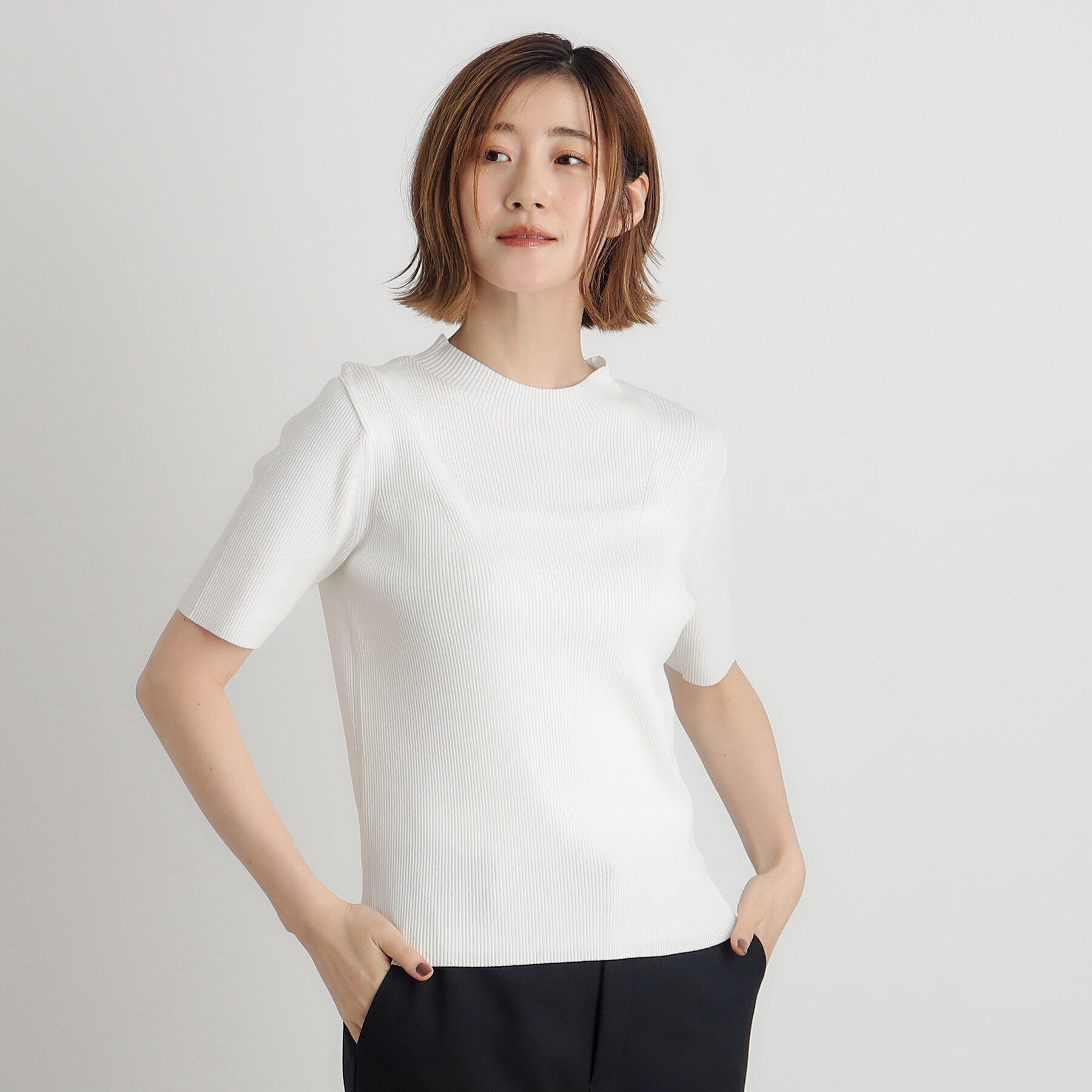 grove「RNドライタッチリブ5分袖プルオーバー」|ニット・セーター|