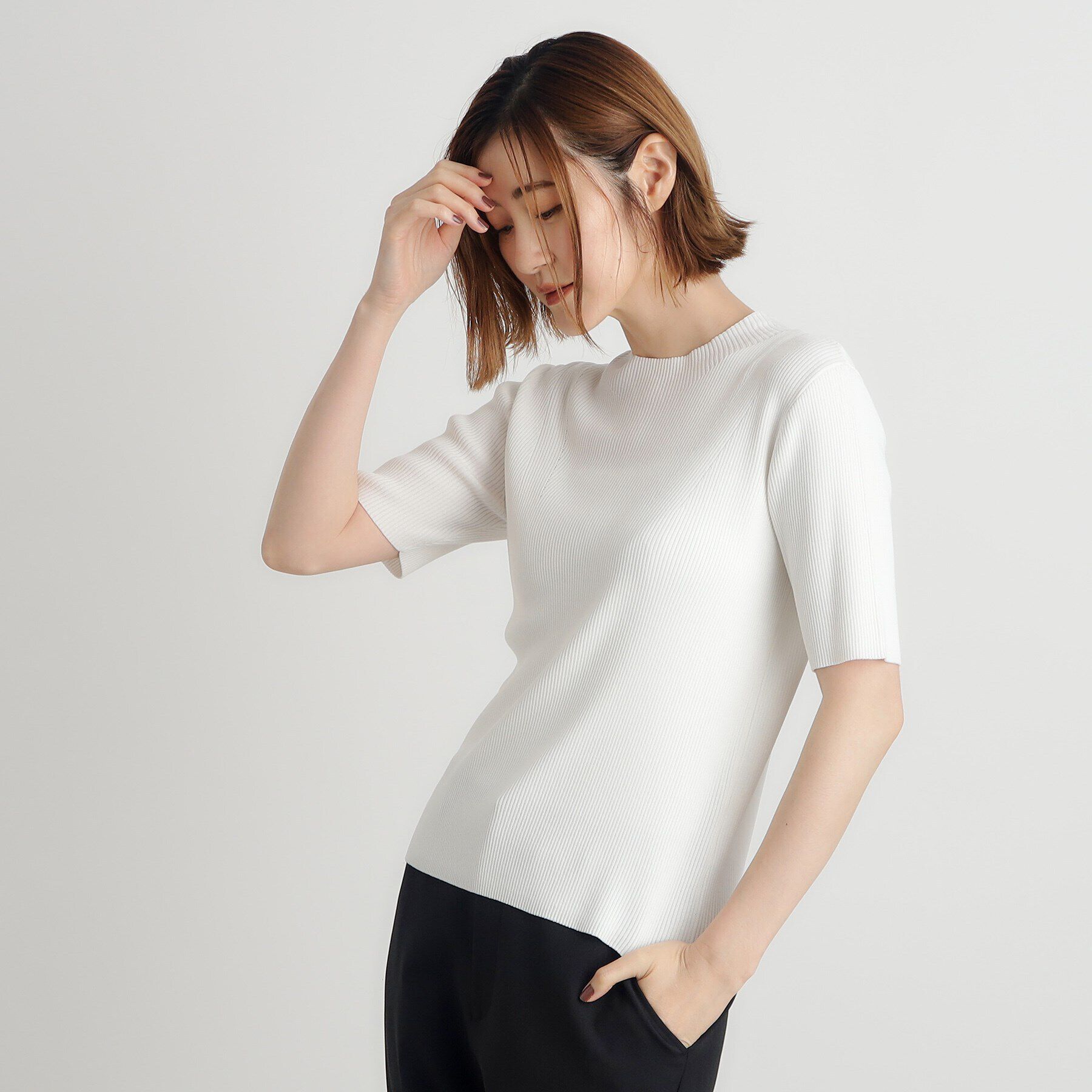 grove「RNドライタッチリブ5分袖プルオーバー」|ニット・セーター|