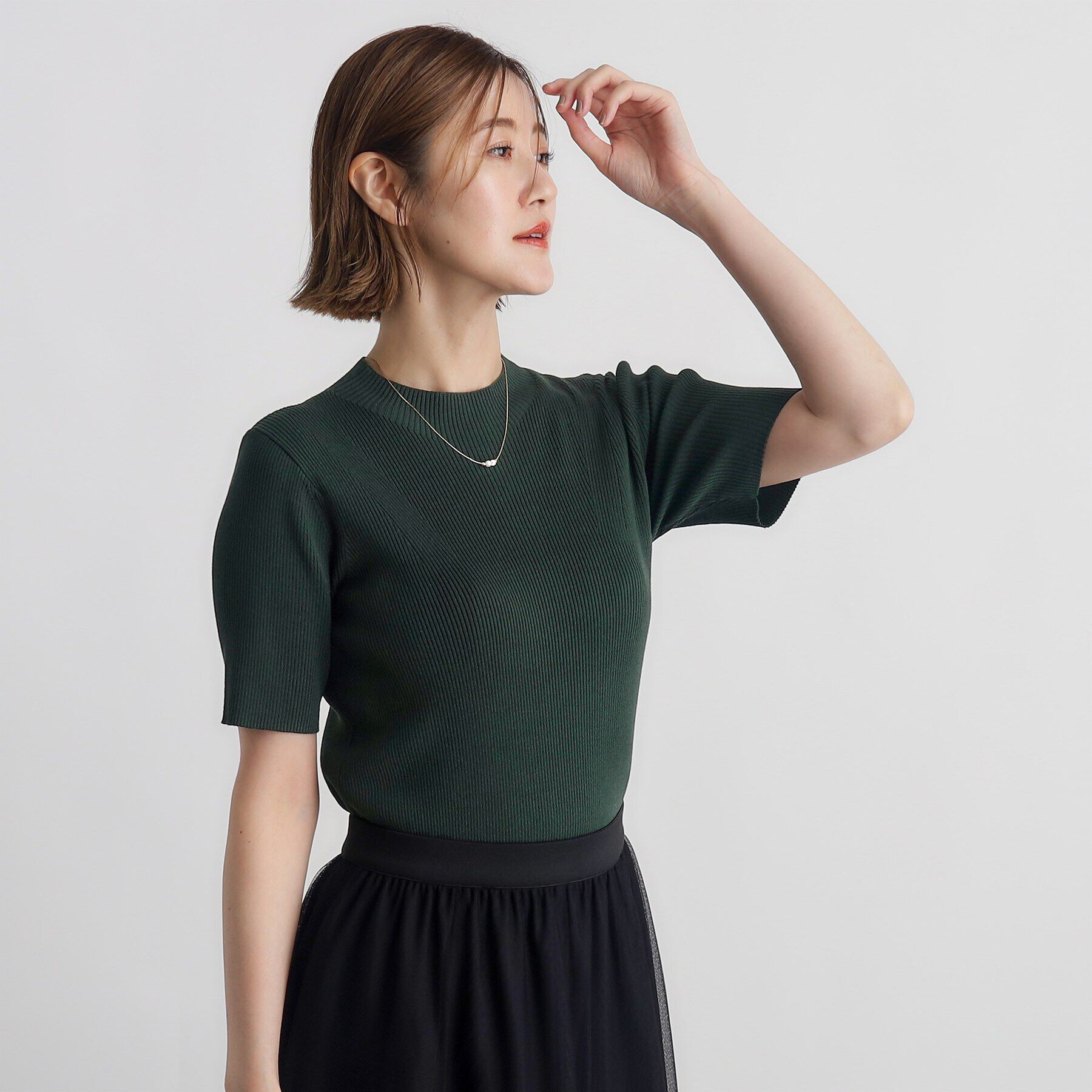 grove「RNドライタッチリブ5分袖プルオーバー」|ニット・セーター|