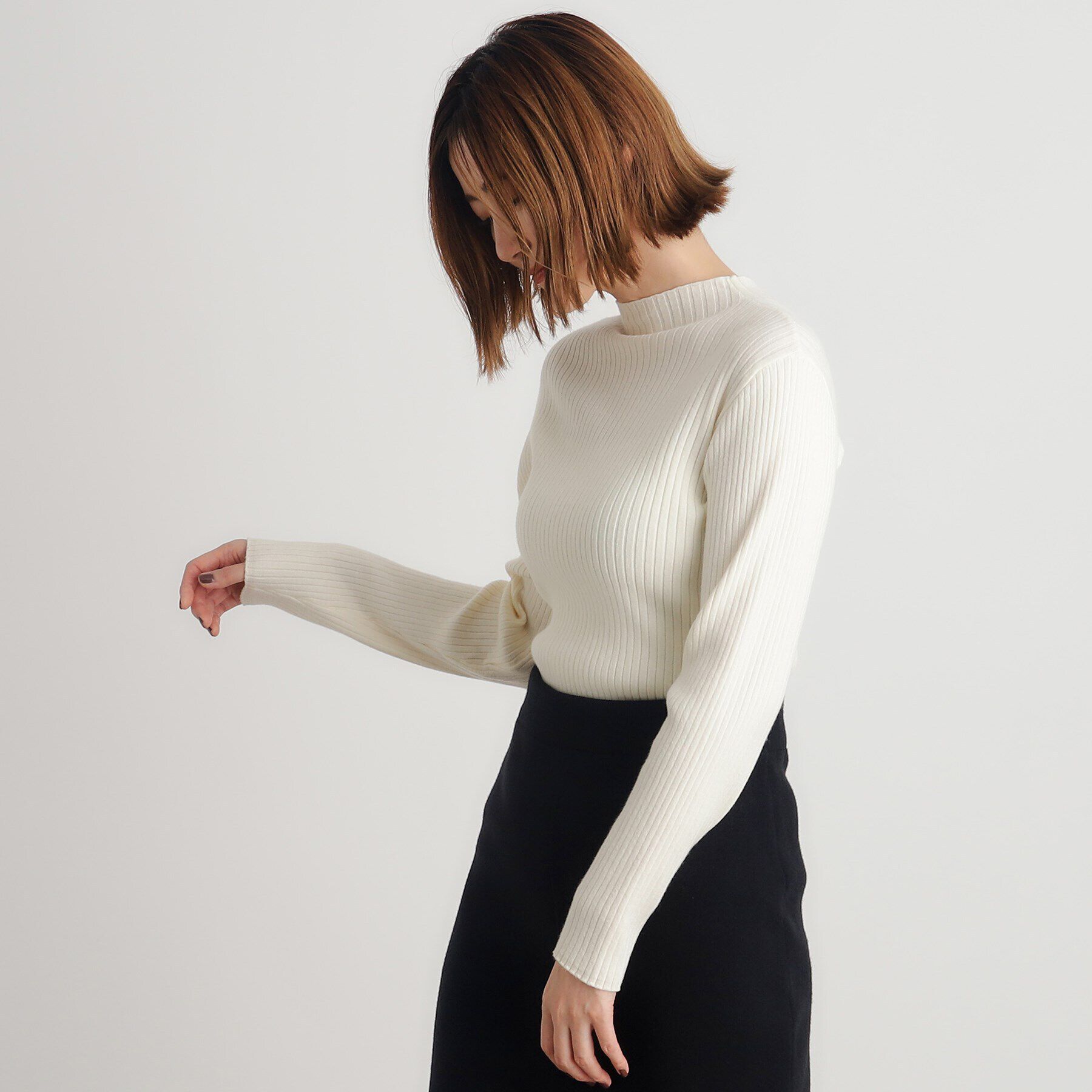 grove「【吸湿発熱／帯電防止】ハイネックリブプルオーバー」|ニット・セーター|