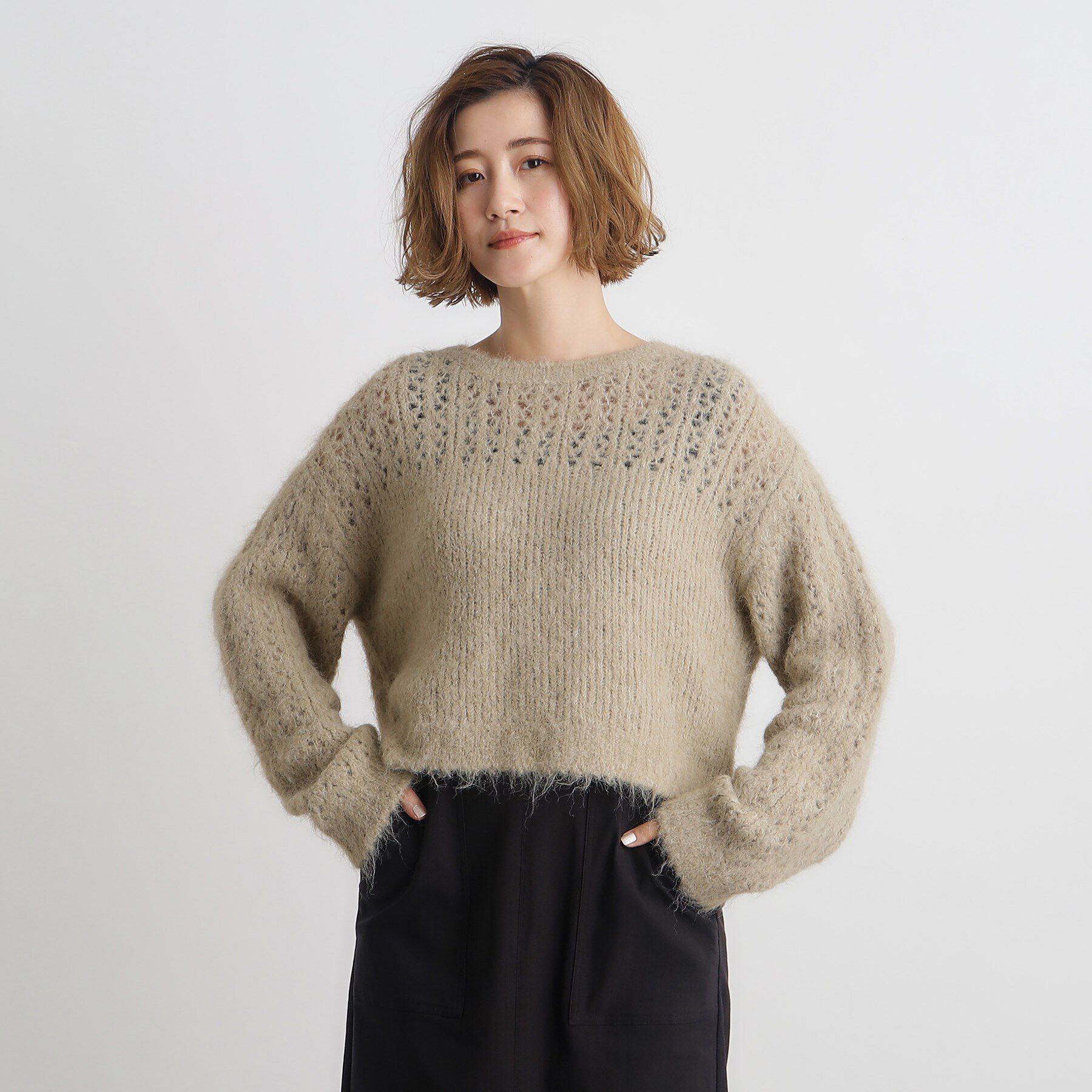 grove「透かし編みクロップドニット」|ニット・セーター|