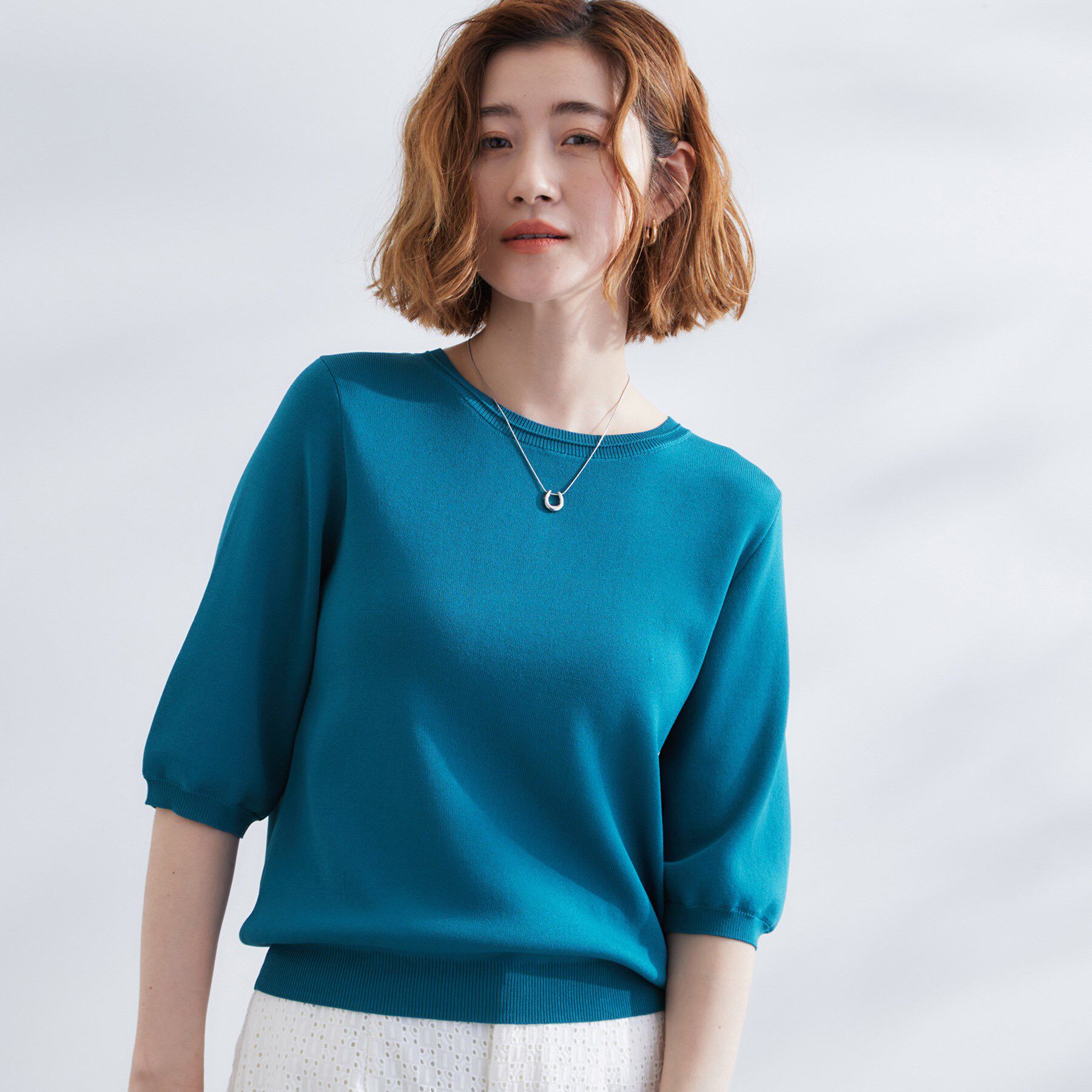 grove「ひんやり多機能・やわらかドライタッチ五分袖プルオーバー」|ニット・セーター|