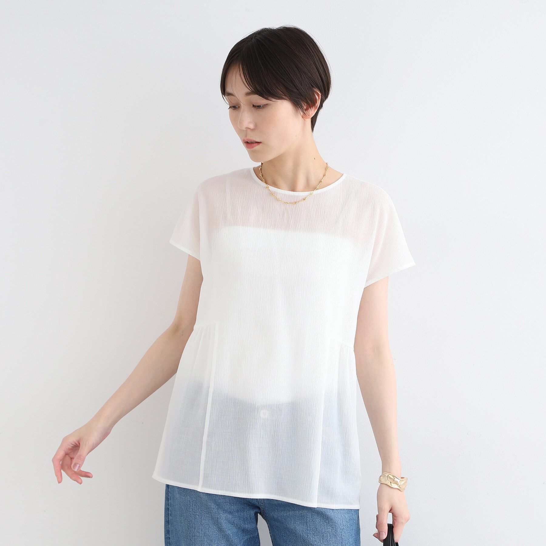 INDIVI「【洗える】ペプラム風デザインきれいめカットソー」|Tシャツ・カットソー|