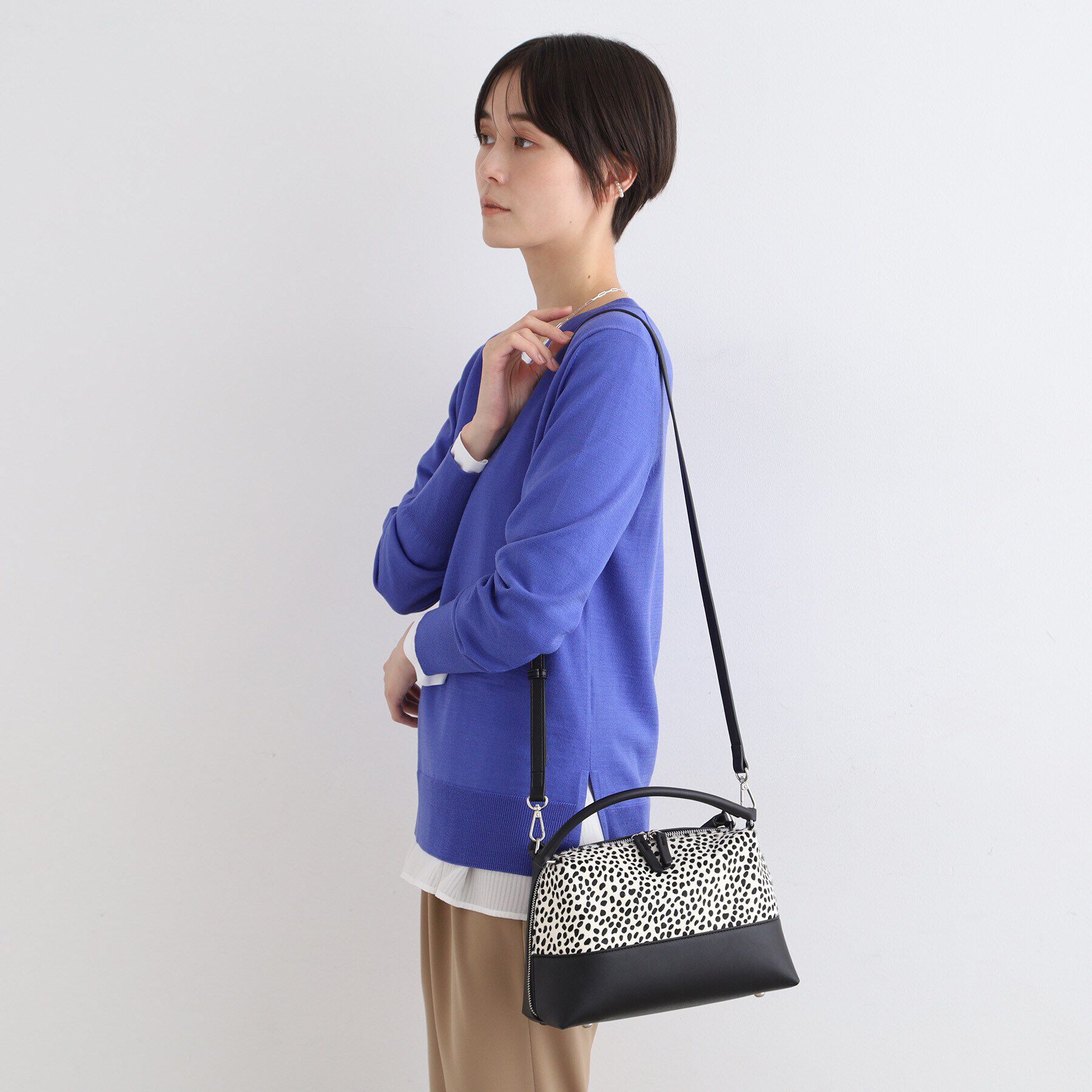 INDIVI「【2WAY】本革ミックス ブロックボストンミドルバッグ」|ボストンバッグ|