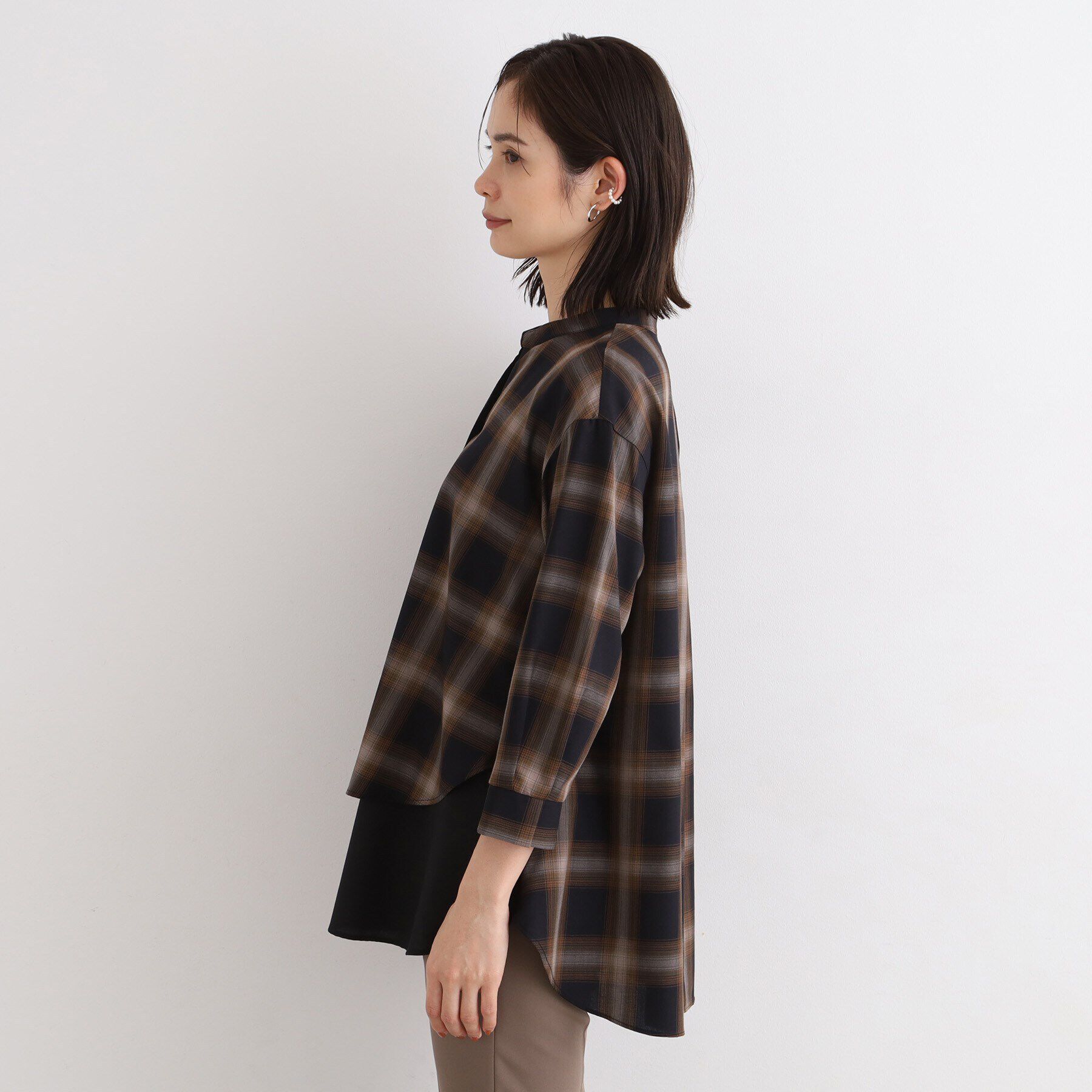 INDIVI「【洗える/チェック柄/UVケア/吸水速乾】レイヤードデザインブラウス」|シャツ・ブラウス|