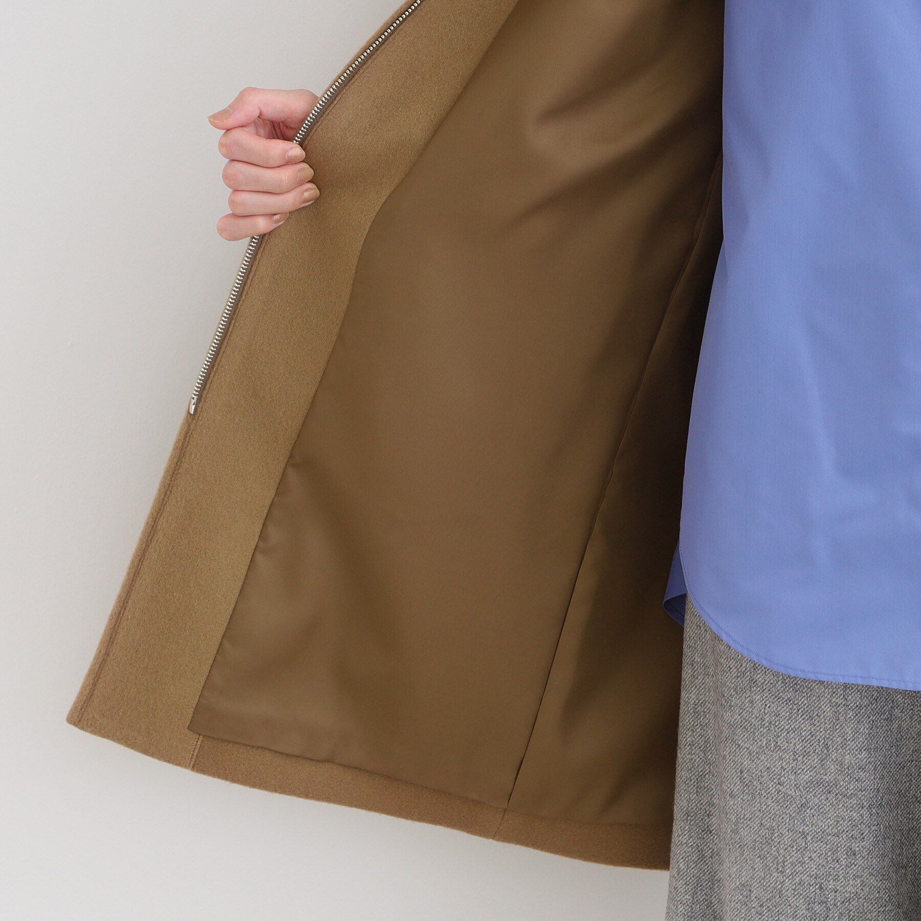 INDIVI「【トレンド◎】カーリーフェイクファーロングウール混コート」|ステンカラーコート|