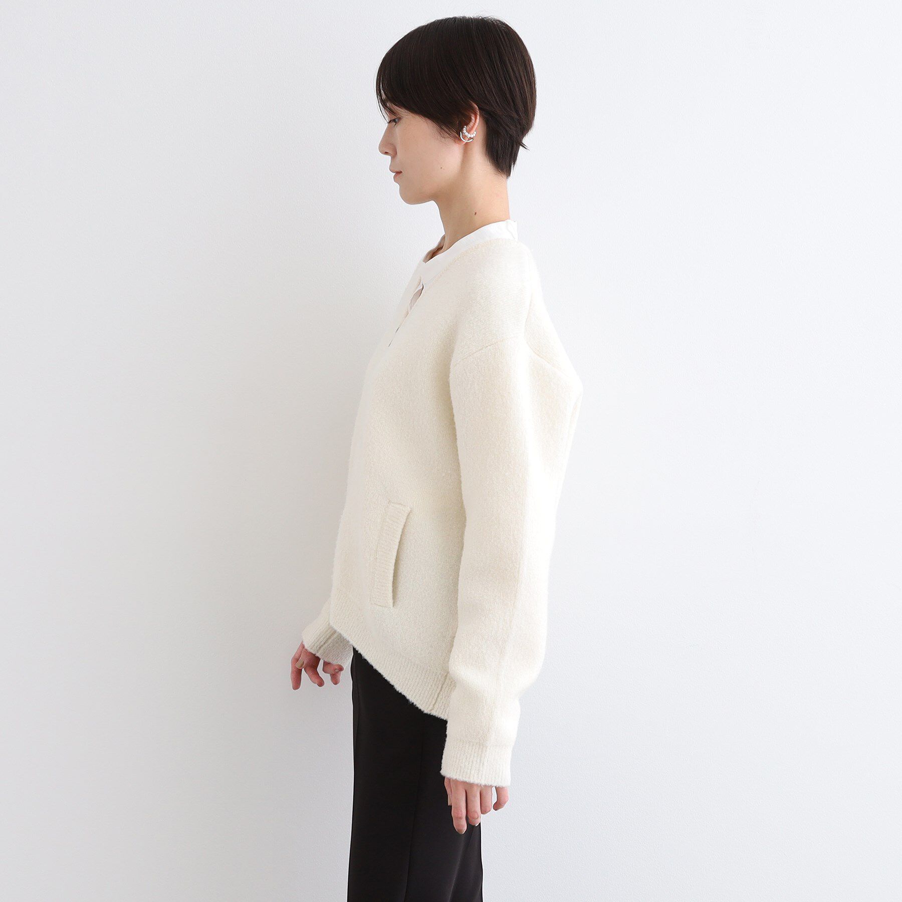 INDIVI「【トレンド◎／ウール混】ジップ付ブークレコーディガン」|カーディガン|