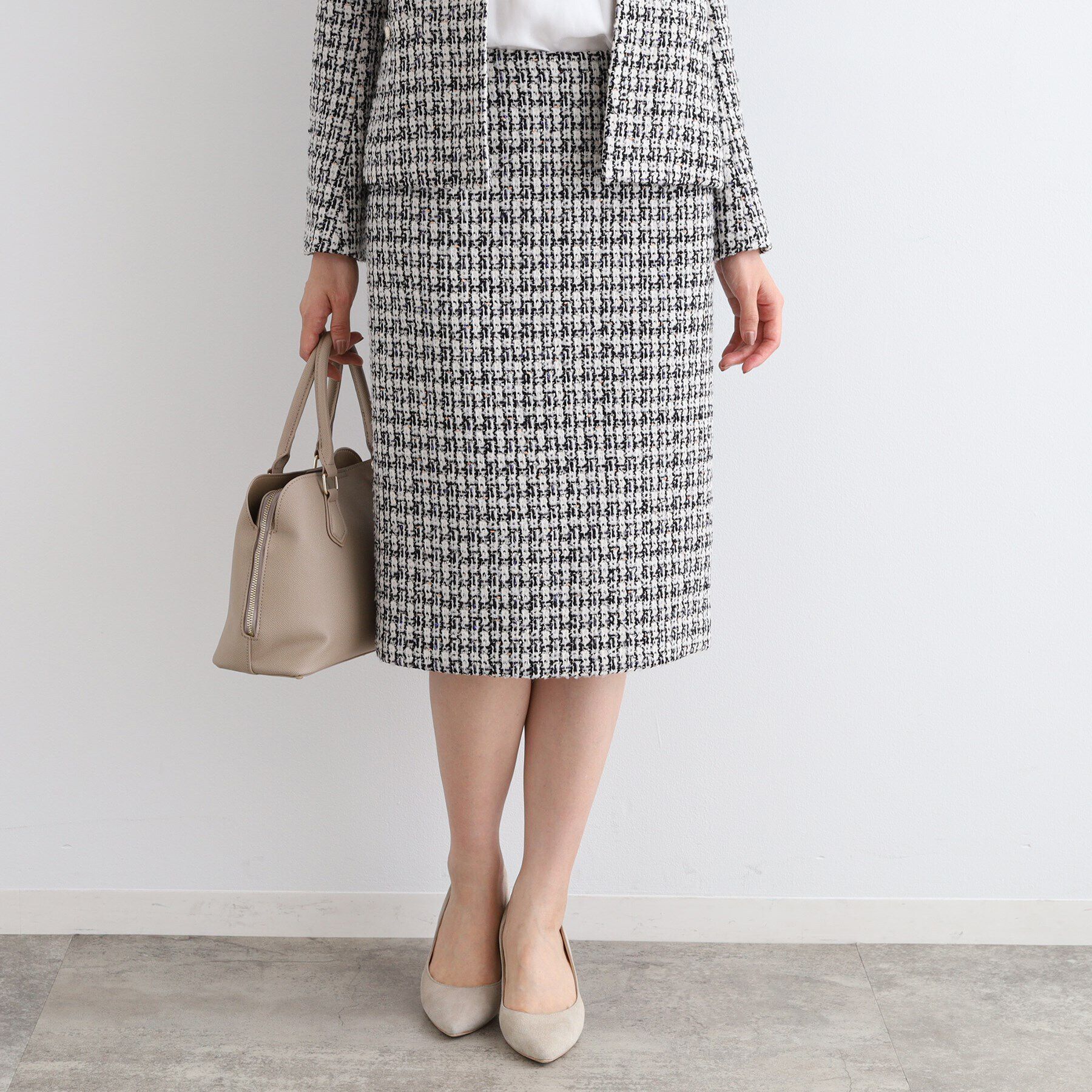 INDIVI「【日本製／SETUP可能】ファンシーツィードスカート」|スカート|ライトグレー(410