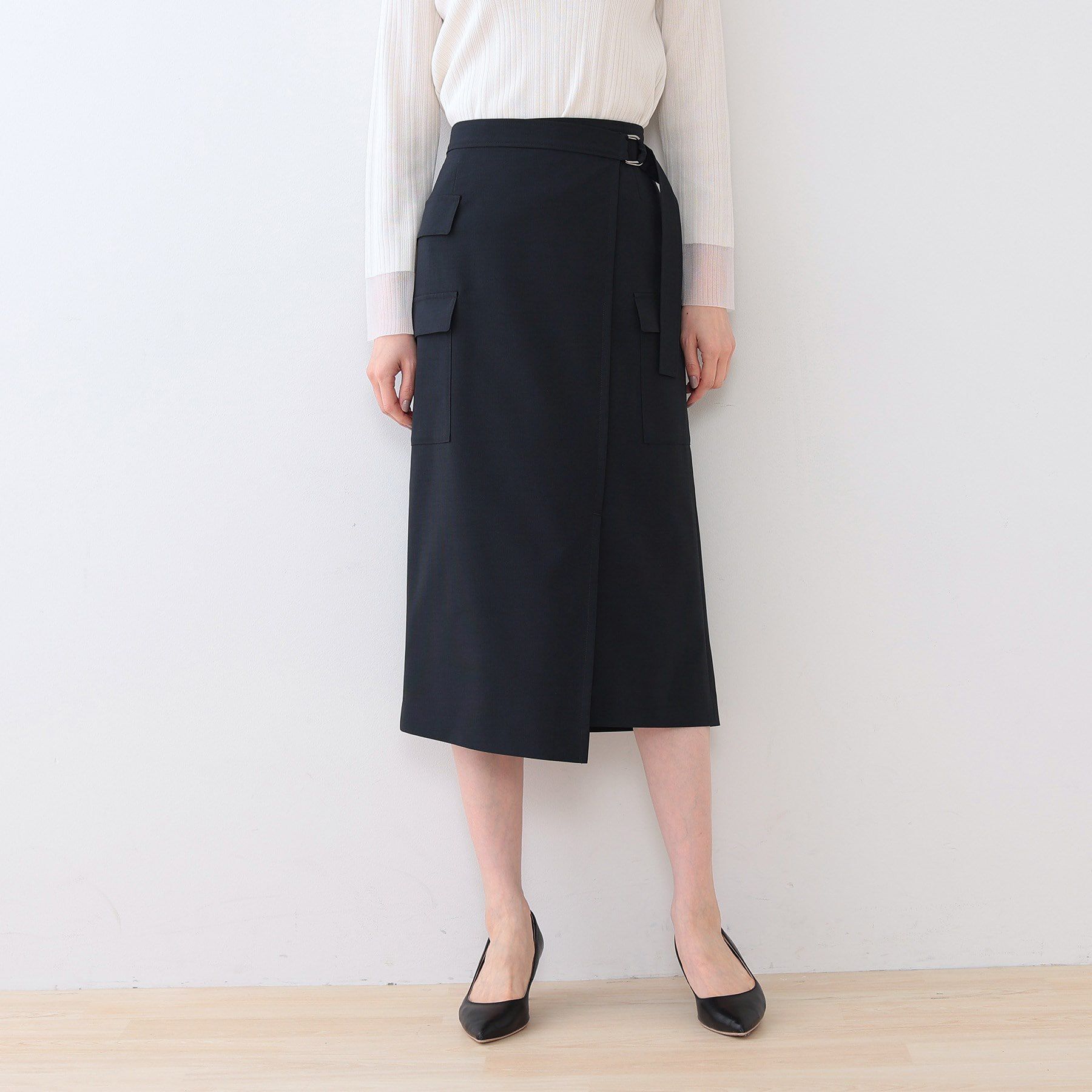 INDIVI「【洗える／アシメ／SETUP可能】カーゴデザインスカート」|スカート|ネイビー(094)