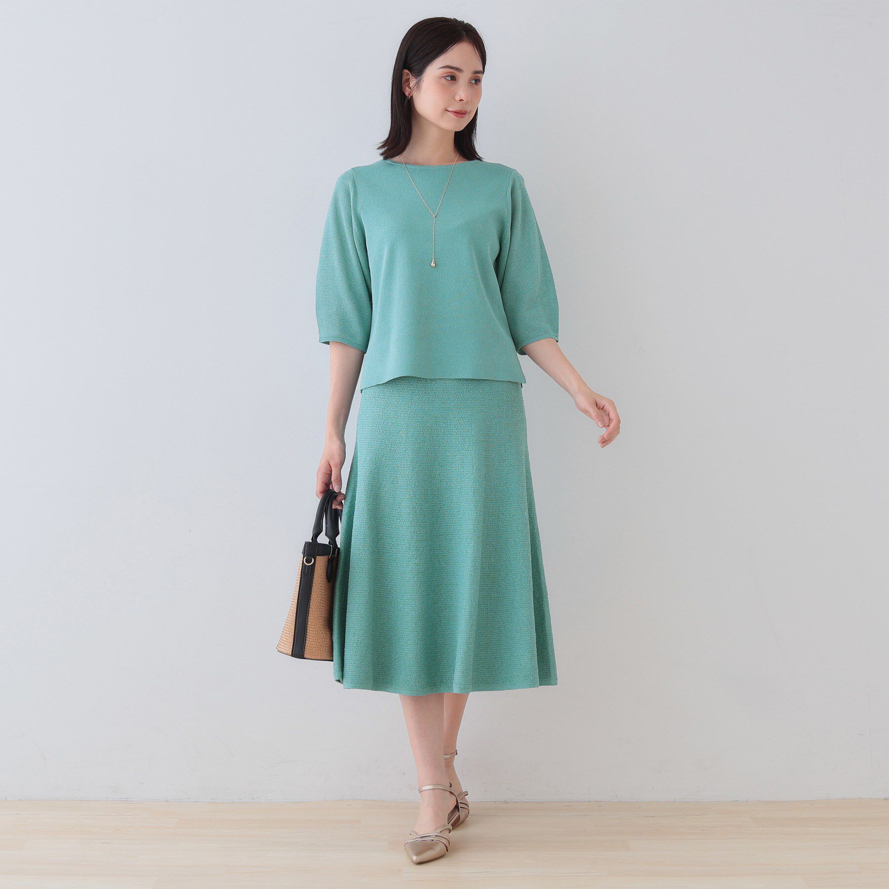 INDIVI「【洗える／和紙混素材／SETUP可能】バルーンスリーブニット」|ニット・セーター|