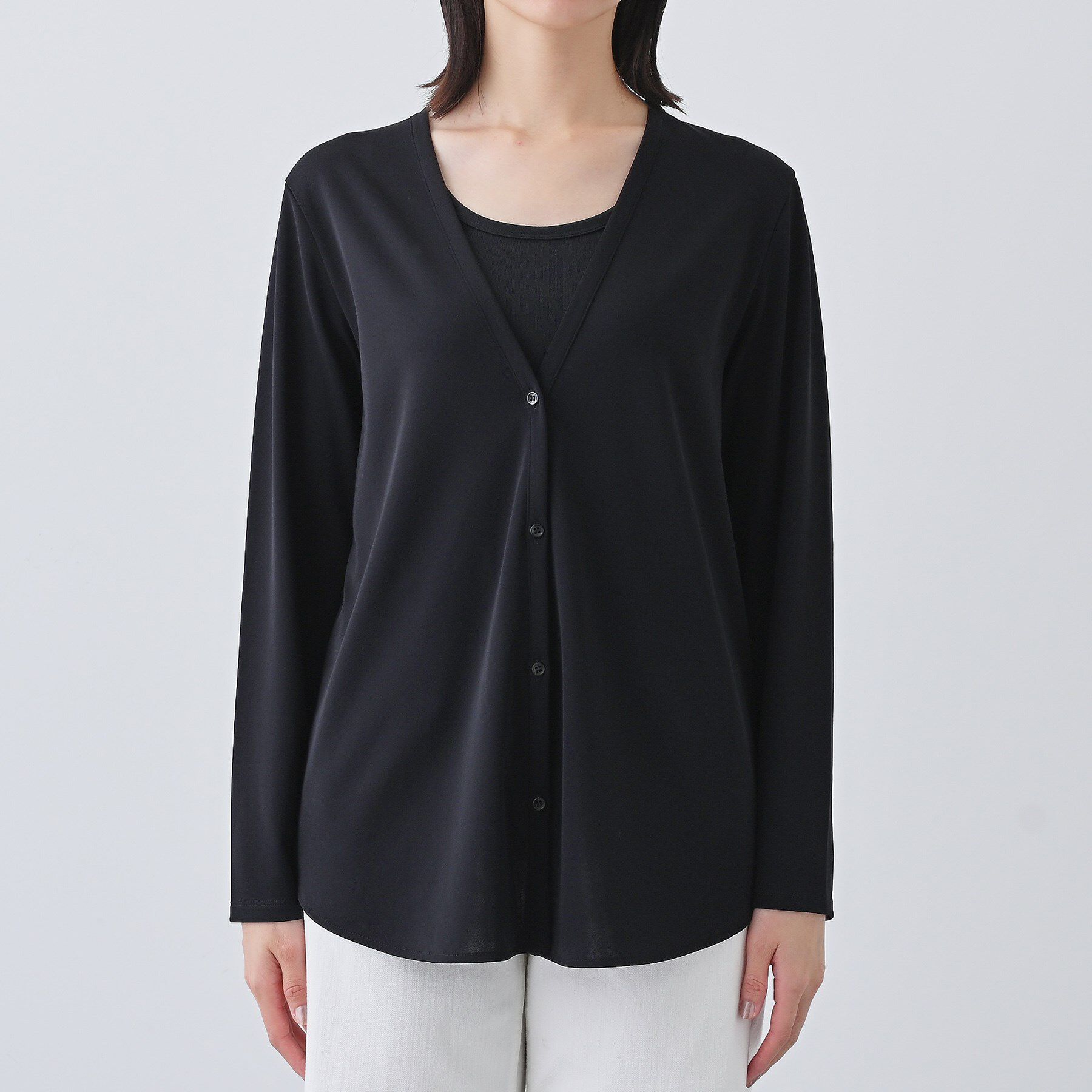 INDIVI「【日本製／トリアセテート】ラウンドヘムカーディガン」|カーディガン|