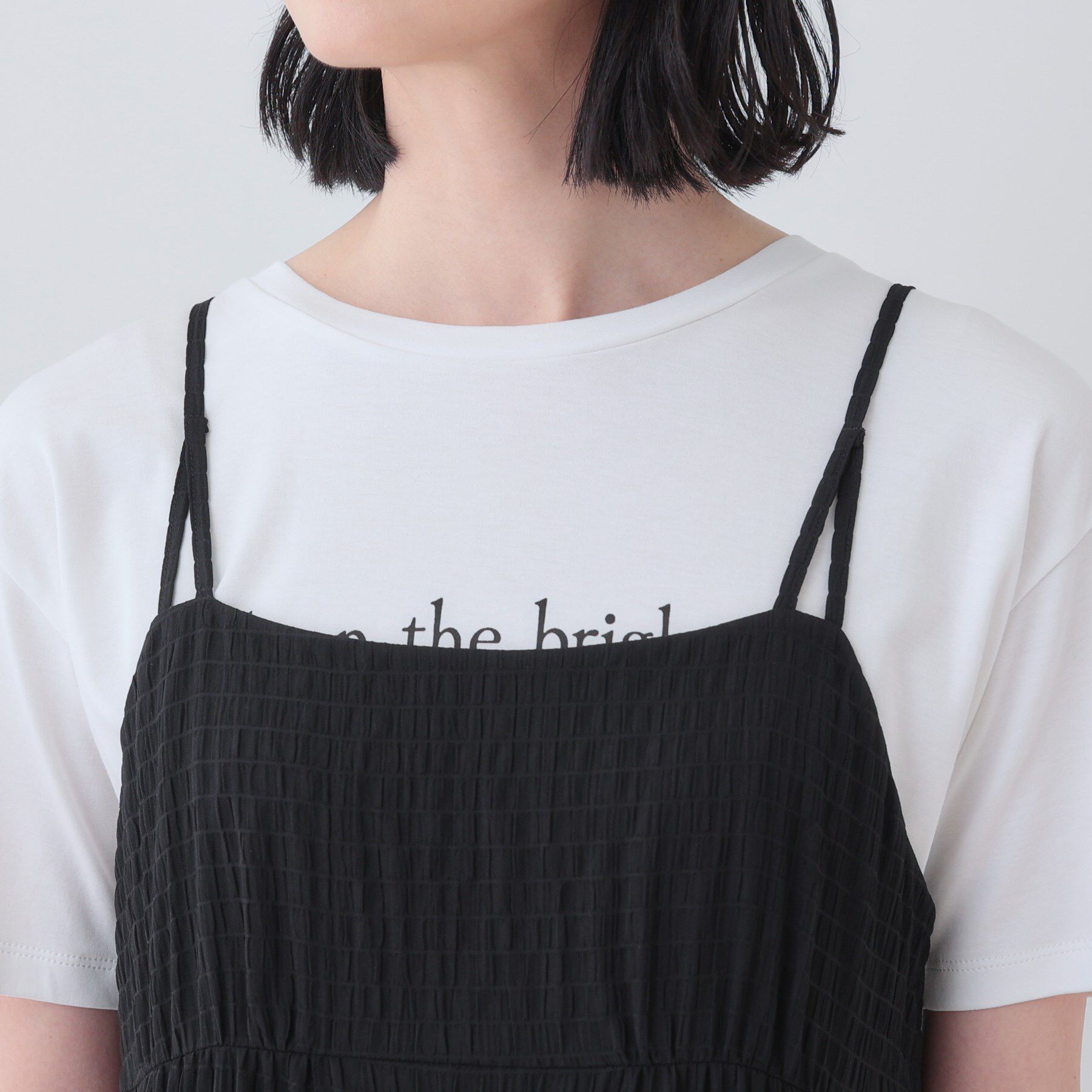 INDIVI「【洗える／凹凸素材】シャーリング調素材キャミワンピース」|ワンピース|