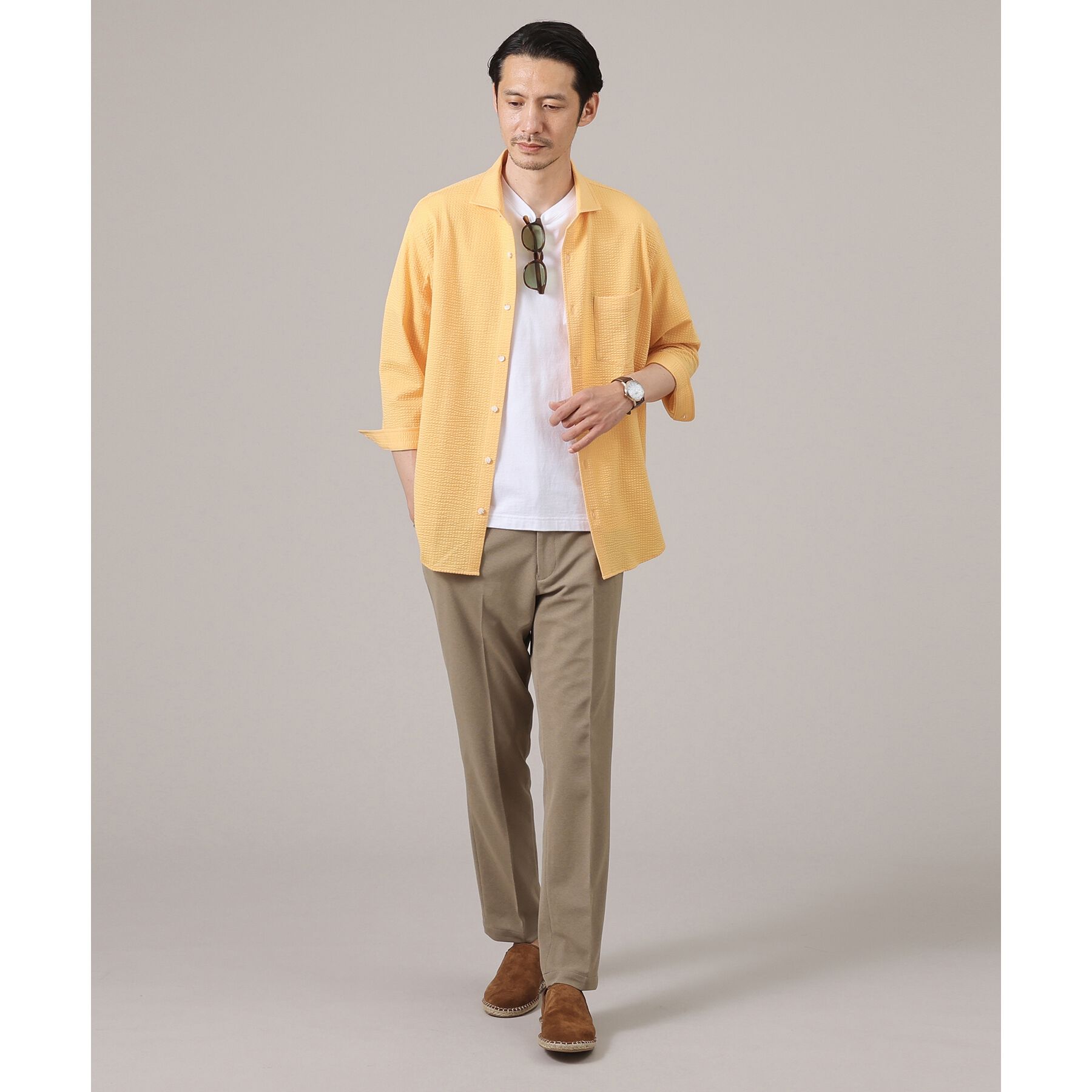 TAKEO KIKUCHI「【抗菌防臭／7分袖】サッカージャージ ストライプシャツ」|シャツ・ブラウス|