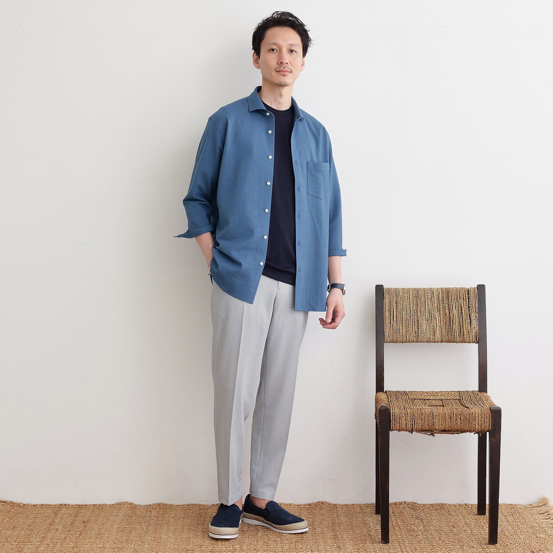 TAKEO KIKUCHI「【抗菌防臭／7分袖】サッカージャージ ストライプシャツ」|シャツ・ブラウス|