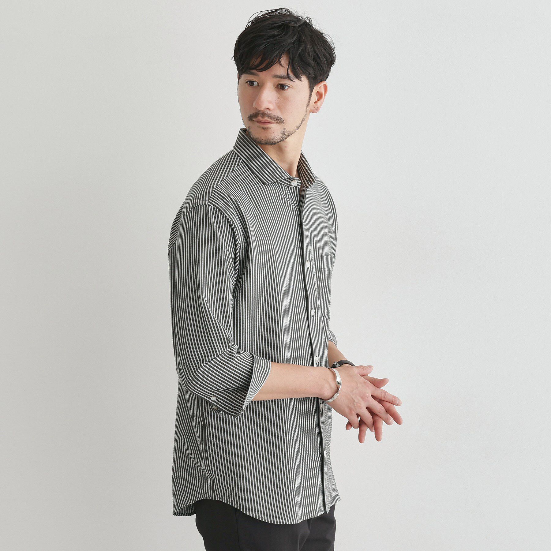 TAKEO KIKUCHI「【抗菌防臭／7分袖】サッカージャージ ストライプシャツ」|シャツ・ブラウス|